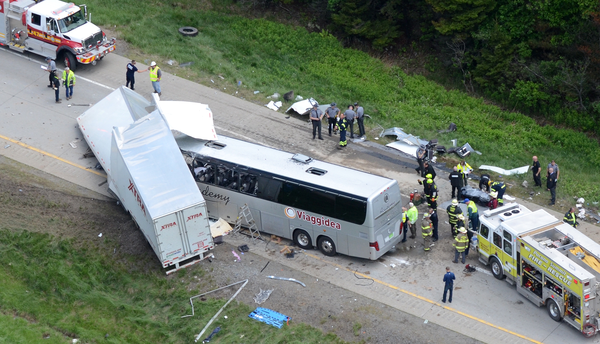 Coroner 3 die in Pennsylvania crash involving tractortrailer, bus