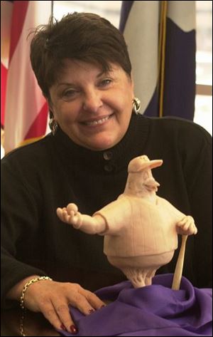 Commission President Sandy Isenberg keeps a Mud Hen on her desk.