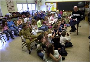 Robinson Cope, who was among the first kindergarten pupils at Harvard, told present-day kindergartners of his days at the school, which is celebrating its 75th anniversary.