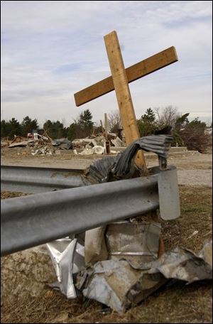 In the community of Roselms, every home was destroyed or damaged, and the brick church was reduced to rubble.