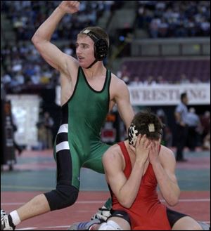 Delta's Jamison Moss celebrates his win over Frank Paparone of Bedford Chanel.