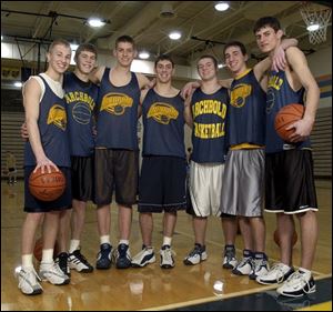 Archbold's fifth team to advance to the state tournament includes, from left, Dan Borcherdt, D.J. Selgo, Joel Ruffer, Kurt Cline, Tad Litwiller, Trevor Fruth and Chris Baden.