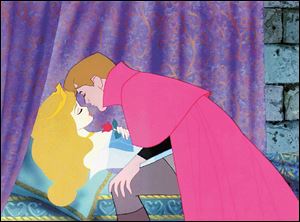 Prince Phillip awakens Princess Aurora from a long sleep with a kiss in <I>Sleeping Beauty</I>. When it was released, <I>Sleeping Beauty</I> was the most expensive animated film ever made.
