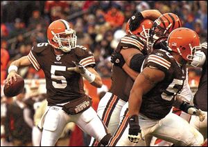 Browns quarterback Jeff Garcia was called 'skittish' by his coach after a loss to Pittsburgh in his previous game, but opened the scoring yesterday with a 99-yard TD pass to Andre Davis - the 10th time that has happened in NFL history. Garcia finished with 310 passing yards.