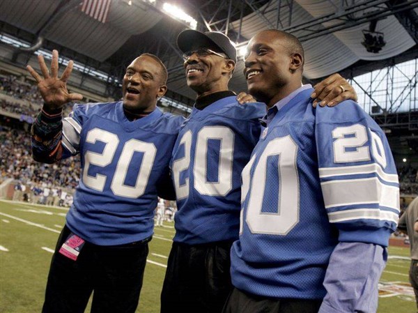 Roaring 20's Autographed Detroit Lions 16x20 Photo - Lem Barney, Billy Sims  & Barry Sanders