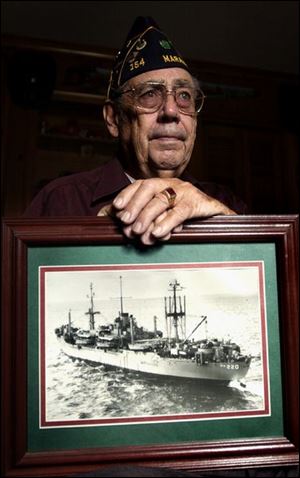 William O'Connor, a former Toledo Fire Department captain, was a medical corpsman on the attack transport USS Okanogan, above, during the Battle of Okinawa in 1945.