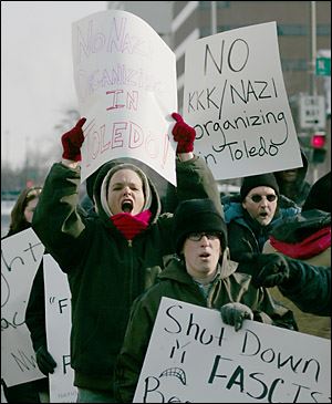 Anti-Nazis protesters demonstrate in front of the Government Center in downtown Toledo.