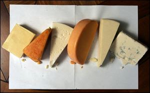 From left, Kerrywood Irish Blarney, Applewood Smoked Cheddar, Asiago, Colby, Fontina, BLue Cheese.