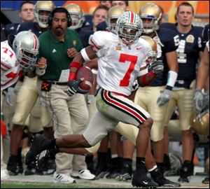 Ohio State's Ted Ginn Jr. knows the way to the end zone, as he showed against Notre Dame last year in the Fiesta Bowl.