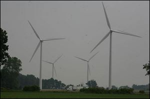 Four wind turbines in Wood County produce enough electricity to power 1,800 homes.
