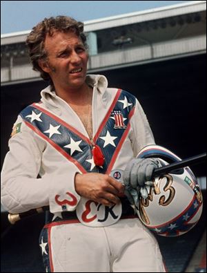 Evel Knievel, who wore star-spangled patriotic colors, traced his career choice back to the time that he saw Joey Chitwood's Auto Daredevil show when he was 8 years old.