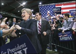 Sen. Hillary Rodham Clinton greets supporters during a campaign stop on the campus of Ohio State University in Columbus. 'Ohio is going to matter so much,' she told the crowd.