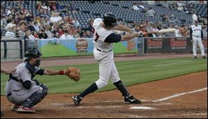 Hens third baseman Mike Hessman hits his International League-leading 11th home run of the season last night.