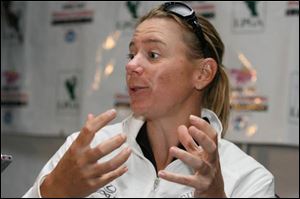 Annika Sorenstam speaks during a press conference at Highland Meadows Golf Club on July 12, 2006.