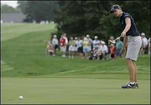 Annika Sorenstam fails to coax in a putt on No. 10 during the first round of the Jamie Farr Classic at Highland Meadows Golf Club on July 13, 2006.  