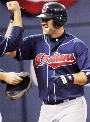 One of the few reasons for the Indians to celebrate last night was Kelly Shoppach's homer in the third inning.