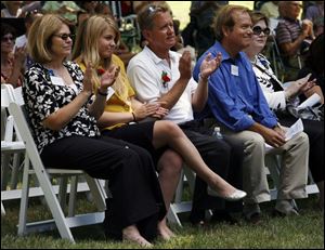 Kathy Hayes, left, Kellie Hayes, 17, Scott T. Hayes, Stephen Hayes, and Theo Hayes were among
about 20 relatives of President Rutherford B. Hayes who gathered at the Hayes Presidential Center in Fremont to celebrate their ancestral link to the nation s 19th president.