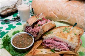 The Blarney s Black and Tan corned beef sandwiches and dinners are made with Bass beer and served with a Guinness dipping sauce.