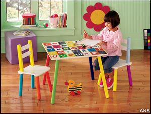 Bright letters and images capture the young imagination. The ABC Table and Chair
