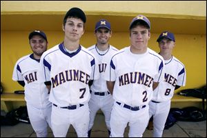 Maumee is 20-3 overall, 7-2 in the Northern Lakes League. Some top players this season for the Panthers have been seniors, front from left,Joe Brady and Nick Gerschultz, and back, from left, Bobby Chapman, Ryan Williams and Corey Kolbow. Maumee is hitting .355 as a team.