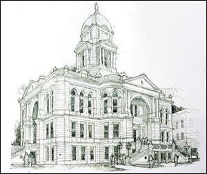 Restoration plans for the Seneca County Courthouse, depicted in an artist s rendering, were presented to the county commissioners, who want to review the proposal before making a decision. 