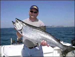 Eric Bocian of Monclova hefts a 35-inch King Salmon that he landed on a recent trip to Manistee, Mich.