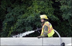 There were no reported injuries. The accident caused the rig to leak diesel, which crews cleaned up.