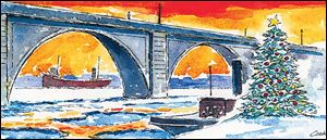 The Great Lakes Historical Society's Christmas card for 2009 originated with sketches Alexander Cook made years ago.