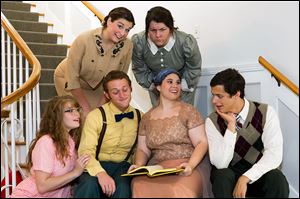 Cast members of 'The Curious Savage' include, from left, front row: Krista Flanigan, Nate Huntley, Britney Koser and Jacob Robinson; back row: Jennifer Majetic and Julie Koenig.