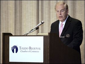 Gov. Ted Strickland speaks at a forum sponsored by the Toledo Regional Chamber of Commerce. He disputed arguments that Ohio's tax and regulatory climates discourage investment.