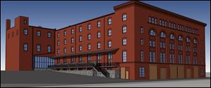 In this artist's rendering, new patios are shown in the rear of the Berdan building. <br><img src=http://www.toledoblade.com/graphics/icons/photo.gif> <font color=red><b>PHOTO GALLERY:</b></font><a href=