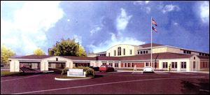 An artist's drawing shows the Veterans Administration clinic planned to be built for northwest Ohio veterans at 1200 South Detroit Ave. on the University of Toledo Health Science Campus. 