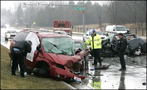 Three people were killed in a head-on collision on Airport Highway Wednesday. Two others were injured in the aftermath.