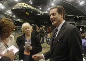 U.S. Rep. Mike Turner (R., Dayton) talks Tuesday about the decision of NASA to not give one of its retired space shuttles to the the National Museum of the U.S. Air Force in Dayton. 