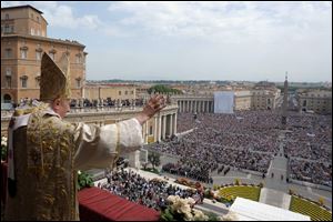 Thousands crowd St. Peter’s Square at the Vatican as Pope Benedict delivers his annual address. Easter was observed on the same date by the Catholic, Protestant, and Orthodox religions worldwide, but violence didn’t stop. 