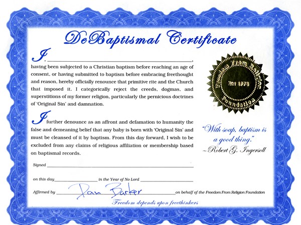 'Debaptism' certificate gaining popularity among nonreligious | The Blade