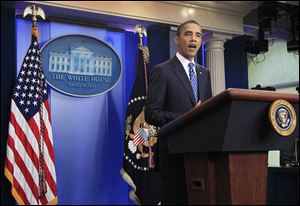 President Barack Obama makes a statement to reporters Tuesday in the White House press room.