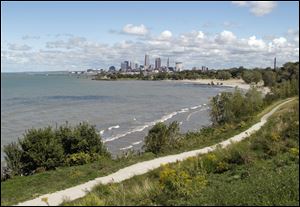 Downtown Cleveland seen from Cleveland Lakefront State Park.