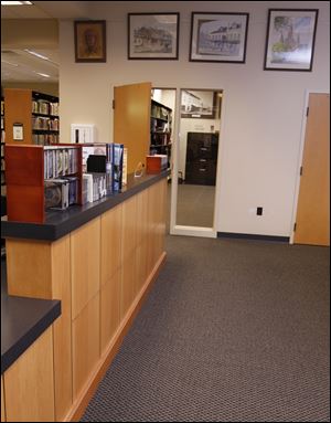 This area of the Bedford Branch Library will be a printing area for the computer stations. Three printers are to be grouped into a single location during the renovations.