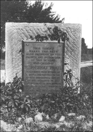 This historical photo shows the marker that was dragged along the Anthony Wayne Trail after a semi struck it Thursday morning. 