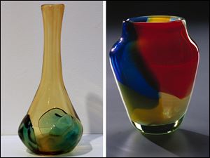 Labino’s Tall Gold Vase, left, and Harlequin Vase.