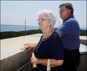 Inez Shirer and her husband, Larry, of Wooster, Ohio, admire the view of Lake Erie from atop the 352-foot monument at Put-in-Bay.