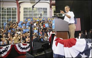 President Barack Obama campaigns at Scott High School in Toledo.