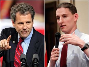 From left, Senator Sherrod Brown's lead in the poll stems from support for the auto bailout, says Ron Rothenbuhler, Lucas County Democratic Party chairman. State Treasurer Josh Mandel, right, Mr. Brown's Republican challenger, still has time to win, Lucas County GOP Chairman Jon Stainbrook says.