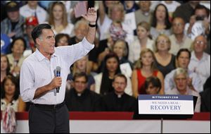 Republican Presidential candidate Mitt Romney speaks Wednesday at SeaGate Centre in Toledo.