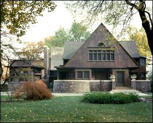 Frank Lloyd Wright Preservation Trust shows the exterior of the home side of the Frank Lloyd Wright Home and Studio in Oak Park, Ill., which was built in 1889 as Wrights family home and went through several renovations through 1898. This is where the famous architect developed Prairie style architecture. The home side of the building provided access to the family home.  