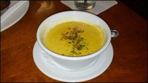 The sweet and savory apple-squash soup at Biaggi's in Levis Commons in Perrysburg is even better on cold October afternoons.