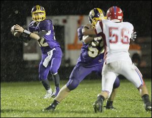 Bryan quarterback Austin Schimmoeller looks to pass against Patrick Henry. Schimmoeller as completed 126 of 201 passes for 1,917 yards, and rushed for 1,202 yards.