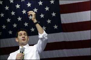 Republican vice presidential candidate, Rep. Paul Ryan, R-Wis., speaks at a campaign event, Saturday in Marietta, Ohio.