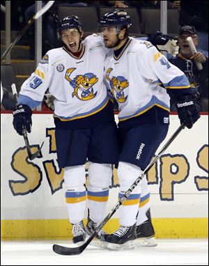 Phil Oreskovic (4) scored his first goal for the Walleye on Sunday.